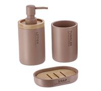 Tendance - Set Gobelet Distributeur à Savon et Porte Savon Polyrésine - Cappuccino/Bambou - Salle de Bain - Accessoire Salle de Bain à Poser