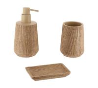 Tendance - Set Gobelet Distributeur à Savon et Porte Savon Polyrésine Effet Bois - Naturel - Salle de Bain - Accessoire Salle de Bain à Poser