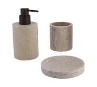 Tendance - Set Gobelet Distributeur à Savon et Porte Savon Polyrésine Façon Travertin - Naturel - Salle de Bain - Accessoire Salle de Bain à Poser