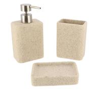 Tendance - Set Gobelet Distributeur à Savon et Porte Savon Polyrésine Rectangulaire Effet Sable - Naturel - Salle de Bain - Accessoire Salle de Bain à Poser