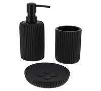 Tendance - Set Gobelet Distributeur à Savon et Porte Savon Polyrésine Striée - Noir - Salle de Bain - Accessoire Salle de Bain à Poser