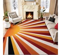Tendance Soleil Levant Rayons Lumineux Impression Poils Courts Tapis | 60 x 110 cm Orange Doux Antidérapant Lavable en Machine Tapis, Artistique Vintage Style pour Salon Chambre
