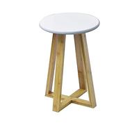 TENDANCE - Tabouret Pieds Bambou et Plateau MDF Blanc - Blanc Bambou