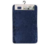 TENDANCE - Tapis memoire de Forme Microfibre Galet 50x80cm - Bleu Marine