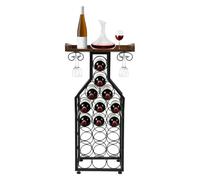 Tenddya Petit casier à vin pour 19 bouteilles, fer + MDF, 50 kg, noir | fer + MDF, vernis au four, 19 bouteilles, support de 9 cm de diamètre, forme de vase, 50 kg, étagère supérieure, 85 cm