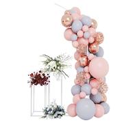 Tenddya Support de toile de fond en métal pour arche de mariage, demi arche, cadre de ballon avec 2 supports de fleurs géométriques pour mariage, anniversaire, fête, décoration (blanc)