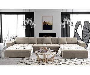 Tendencio ANIXE - Canapé d'angle panoramique XXL en U - en Tissu (Beige)