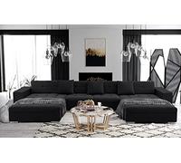 Tendencio ANIXE - Canapé d'angle panoramique XXL en U - en Tissu (Black)