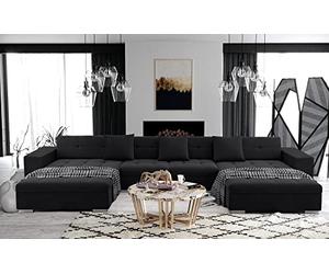 Tendencio ANIXE - Canapé d'angle panoramique XXL en U - en Tissu (Black)