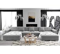 Tendencio ANIXE - Canapé d'angle panoramique XXL en U - en Tissu (Gris Clair)