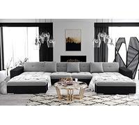 Tendencio ANIXE - Canapé d'angle panoramique XXL en U - en Tissu (Gris Clair et Noir)