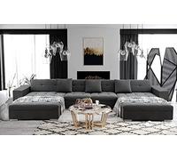 Tendencio ANIXE - Canapé d'angle panoramique XXL en U - en Tissu (Gris foncé)