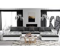 Tendencio ANIXE - Canapé d'angle panoramique XXL en U - en Tissu (Gris foncé et Blanc)