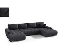 Tendencio BELUTI - Canapé d'angle panoramique en U Convertible. Tissu Design. Lit + Coffre de Rangement (Black)