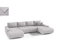 Tendencio BELUTI - Canapé d'angle panoramique en U Convertible. Tissu Design. Lit + Coffre de Rangement (Gris Clair)