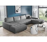Tendencio BELUTI - Canapé d'angle panoramique en U Convertible. Tissu Design. Lit + Coffre de Rangement (Gris foncé)