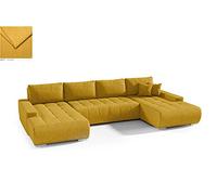 Tendencio BELUTI - Canapé d'angle panoramique en U Convertible. Tissu Design. Lit + Coffre de Rangement (Yellow)