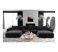 Tendencio Canapé ANIXE panoramique 6 Places Double meridienne 385 cm (Noir)