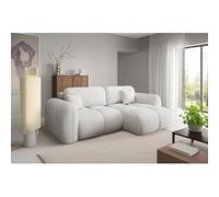 Tendencio Canapé d’Angle Convertible 4 Places PILENIA en Tissu Bouclette - 270 cm (Blanc cassé)