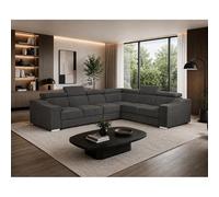 Tendencio Canapé d’Angle Convertible 6 Places DANIO en Tissu avec têtières réglables - 335 cm (Gris)