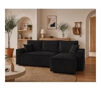 Tendencio Canapé d’Angle Convertible AMBRI 4 Places en Velours côtelé - 235 cm (Noir)