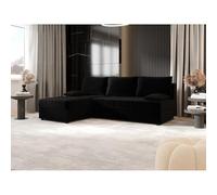 Tendencio Canapé d’Angle Convertible MOSIA en Tissu - 200 cm - 3 Places avec Coffre de Rangement (Noir)