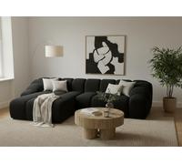 Tendencio Canapé d’Angle LORELIA 4 Places avec Tissu Velours Doux au Toucher - 305 cm Moderne et Design Aspect Nuage gonflant (Noir)