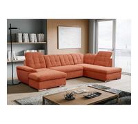 Tendencio Canapé d’Angle panoramique Angle Droit ATLANTIO lit et Coffre de Rangement - Velours côtelé (Terracotta)