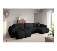 Tendencio Canapé d’Angle panoramique Convertible 6 Places PILENIA en Tissu Bouclette - 370 cm (Noir)
