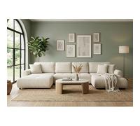 Tendencio Canapé d’Angle panoramique Convertible Binigia U XL 6 Places - Tissu Pop Effet 3D - 380 cm (Beige)