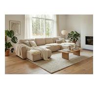 Tendencio Canapé d’Angle panoramique Convertible Binigia U XL 6 Places - Tissu Velours - 380 cm (Beige)