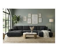 Tendencio Canapé d’Angle panoramique Convertible Binigia U XL 6 Places - Tissu Velours - 380 cm (Gris)