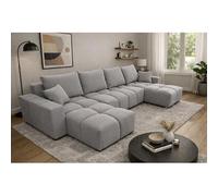 Tendencio Canapé d’Angle panoramique Convertible COLINIA Effet Nuage en Tissu - 6 Places - 325 cm (Gris)