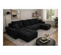 Tendencio Canapé d’Angle panoramique Convertible COLINIA Effet Nuage en Tissu - 6 Places - 325 cm (Noir)