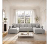 Tendencio Canapé d’Angle panoramique Convertible GUTIA U 6 Places - Tissu hydrophobe Anti-tâche - 370 cm (Gris)