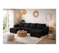 Tendencio Canapé d’Angle panoramique Convertible Zenia en Tissu - 5 Places - 330 cm (Noir)