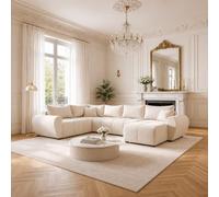 Tendencio Canapé d’Angle panoramique en Tissu MOLIA U Plus - 6 Places - 303 cm (Beige)