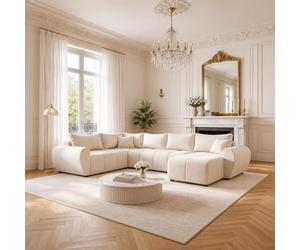 Tendencio Canapé d’Angle panoramique en Tissu MOLIA U Plus - 6 Places - 303 cm (Beige)