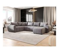 Tendencio Canapé d’Angle panoramique en Tissu MOLIA U Plus - 6 Places - 303 cm (Gris)