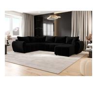 Tendencio Canapé d’Angle panoramique en Tissu MOLIA U Plus - 6 Places - 303 cm (Noir)