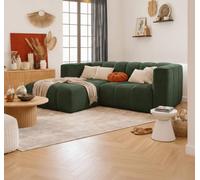 Tendencio Canapé d’Angle RINIA 4 Places en Velours côtelé - 228 cm (Vert, Orienté vers la Gauche)