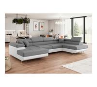 Tendencio Canapé d'angle Convertible ANNIO en U avec têtières réglables (Gris Blanc)