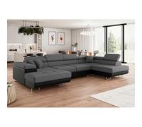 Tendencio Canapé d'angle Convertible ANNIO en U avec têtières réglables (Gris Noir)