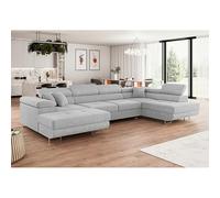 Tendencio Canapé d'angle Convertible ANNIO U en Velours côtelé (Gris Clair)