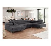 Tendencio Canapé d'angle Convertible ANNIO U en Velours côtelé (Gris foncé)