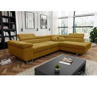 Tendencio Canapé d'angle Convertible ANTONI en Velours côtelé avec têtières réglables. Lit et Coffre de Rangement. (Jaune, Angle Droit)