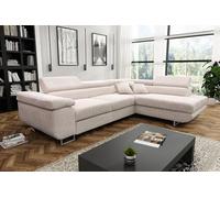 Tendencio Canapé d'angle Convertible ANTONI en Velours côtelé avec têtières réglables. Lit et Coffre de Rangement. (Beige, Angle Droit)