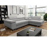 Tendencio Canapé d'angle Convertible ANTONI en Velours côtelé avec têtières réglables. Lit et Coffre de Rangement. (Gris, Angle Droit)