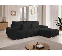 Tendencio Canapé d'angle Convertible BELUGIA en Tissu Anti tâche hydrophobe - Assise Cosy (Noir)