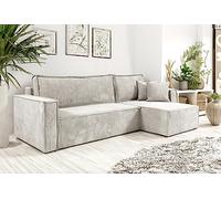 Tendencio Canapé d'angle Convertible Nero en Velours côtelé avec lit et Coffre de Rangement (Beige)